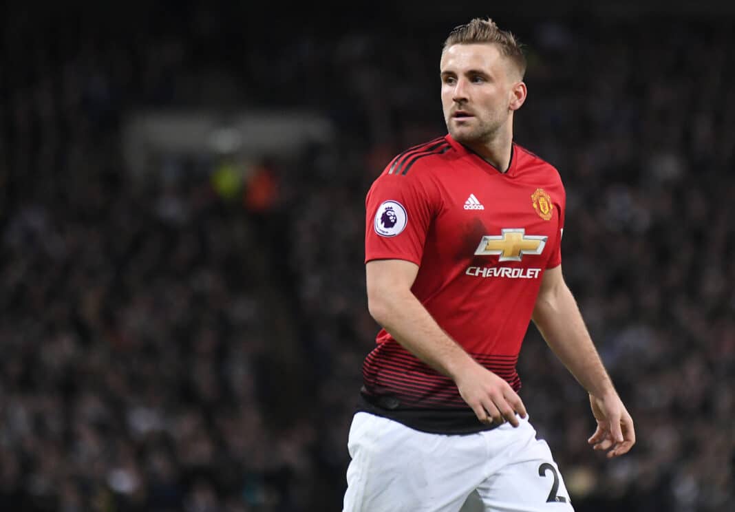 Luke Shaw playing football for Man United