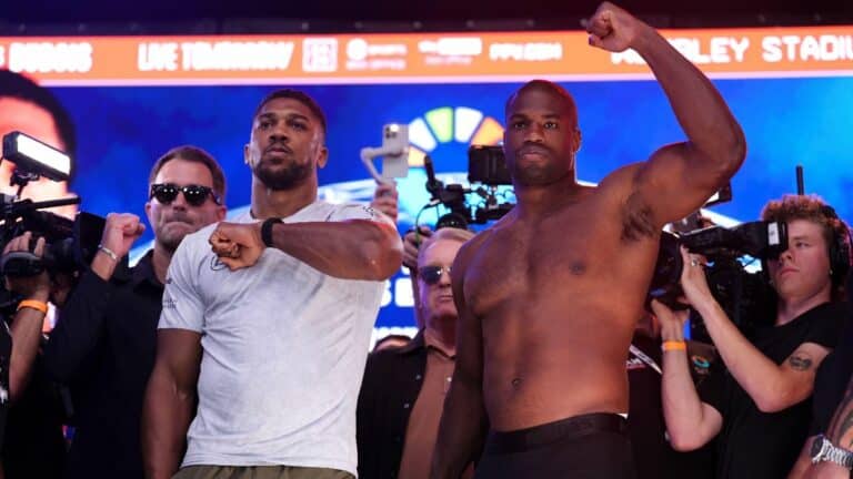 Dubois weighs in at career heaviest but still four pounds lighter than Joshua ahead of Wembley shown