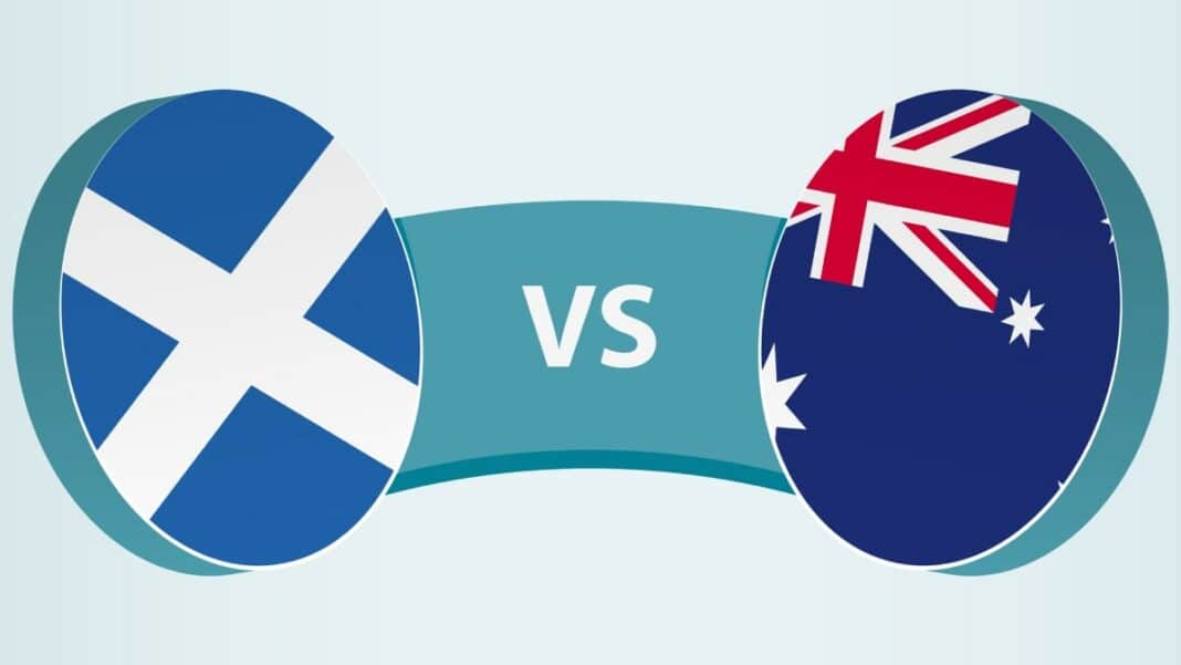 The flags of Scotland and Australia
