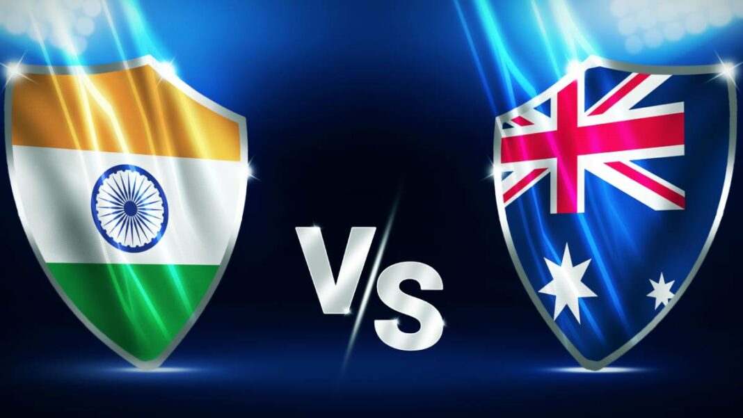 India vs Australia ICC Trophy badges, flags and logos