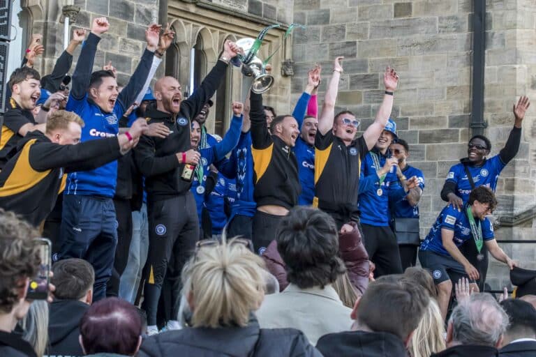 Rochdale’s promotion heroes celebrate in style